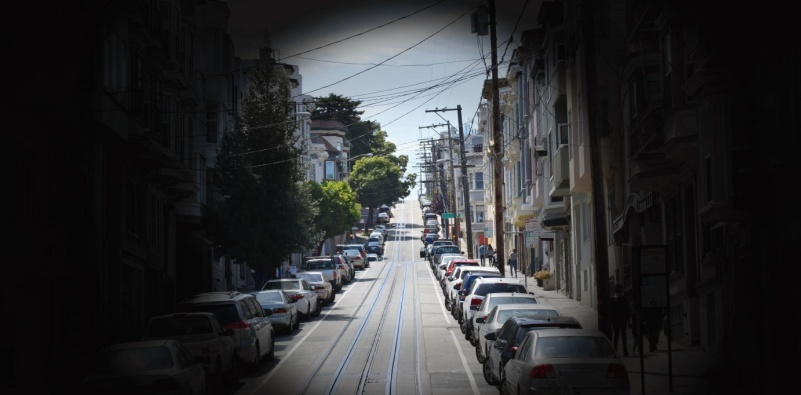 An image of a street with peripheral missing showing the main symptom of glaucoma