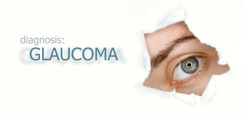 An eye looking through a torn piece of paper with the text ‘diagnosis: GLAUCOMA’