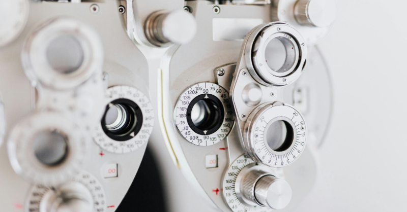 A close-up image of a phoropter.